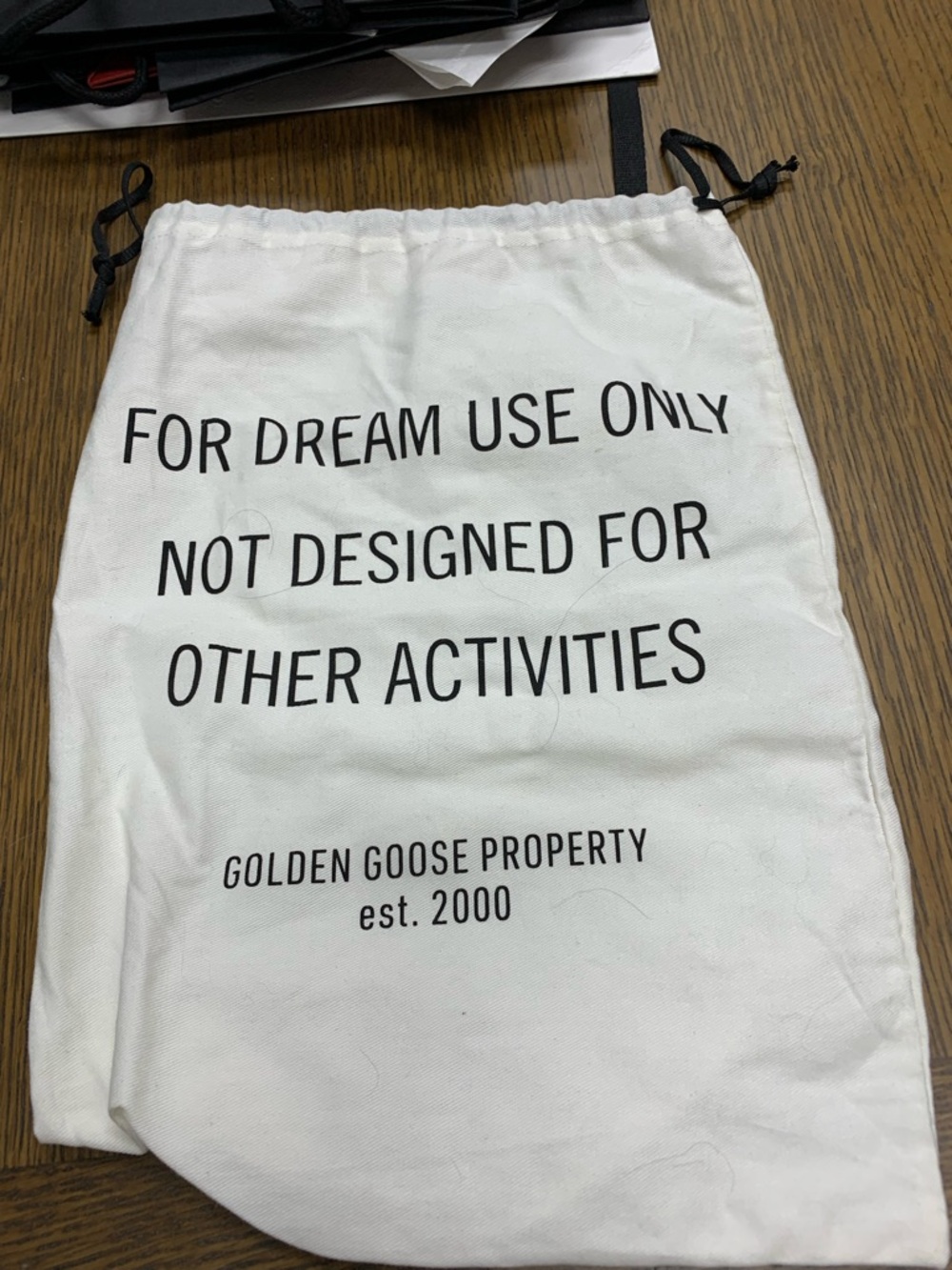 Golden Goose White Canvas Drawstring Bag with Black Print
